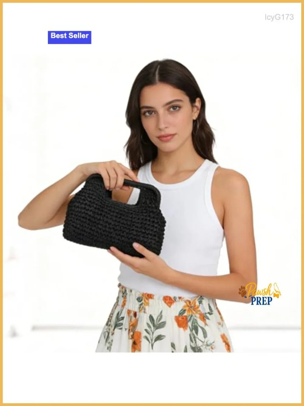 Handwoven Straw Clutch Purse Wicker Chain Shoulder Bag Summer